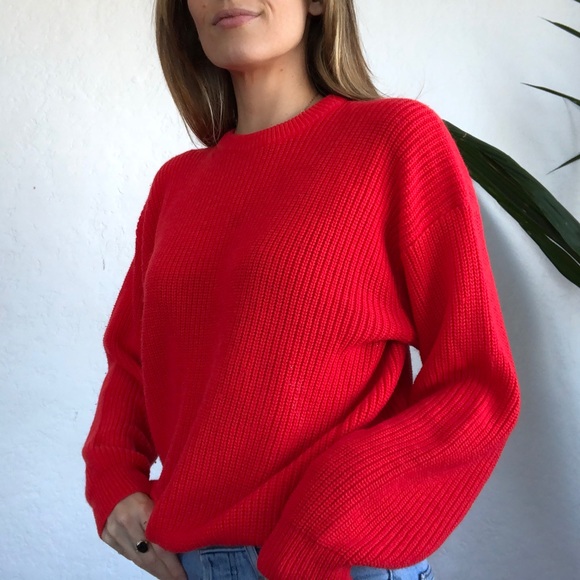Vintage Sweaters - Vintage Red Oversized Knit Sweater
